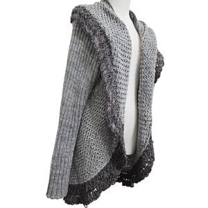 Cabi Womens Boho Cottage Chunky Knit Crochet Open Front Cardigan Sweater L